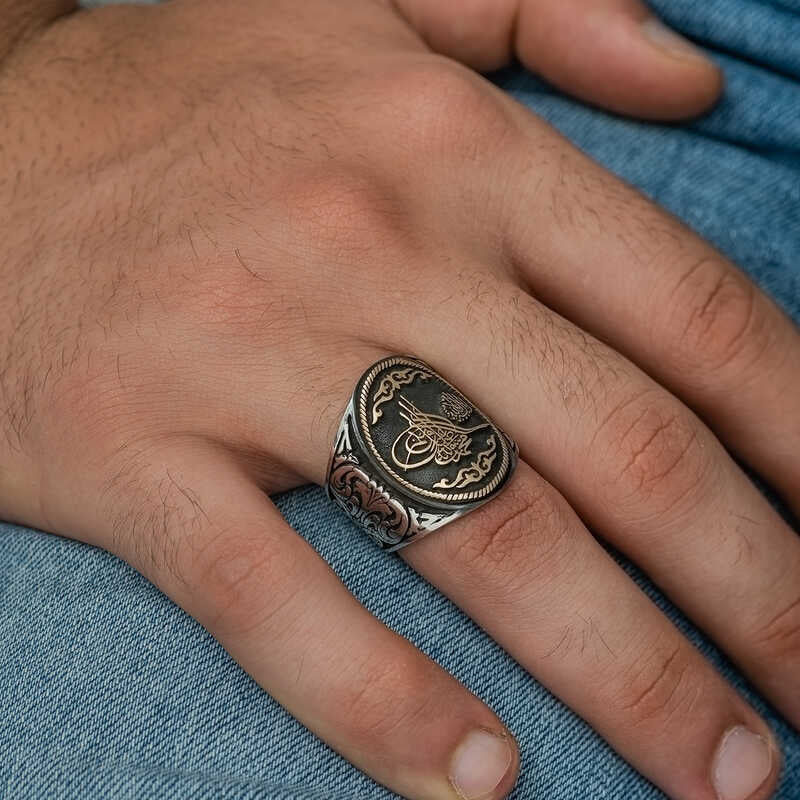 Premium Sterling Silver Ottoman Tugra Calligraphy Mens Ring