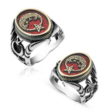 Premium Sterling Silver Mens Gokturk Script Crescent Star Ring