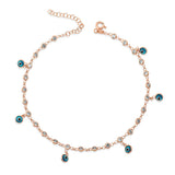 Anklet - Rose Gold Plated Cubic Zirconia & Evil Eye Charm Dainty Design
