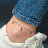 Anklet - Rose Gold Plated Cubic Zirconia & Evil Eye Charm Dainty Design