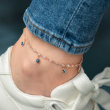 Anklet - Rose Gold Plated Cubic Zirconia & Evil Eye Charm Dainty Design