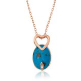 Rose Gold Plated Silver Necklace - Heart & Oval Turquoise Pendant