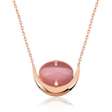 Rose Gold-Tone Pink Cat's Eye Crescent Pendant Necklace