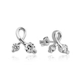 Sterling Silver Ribbon Loop Stud Earrings with Sparkling Zirconia