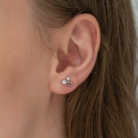 Sterling Silver Ribbon Loop Stud Earrings with Sparkling Zirconia