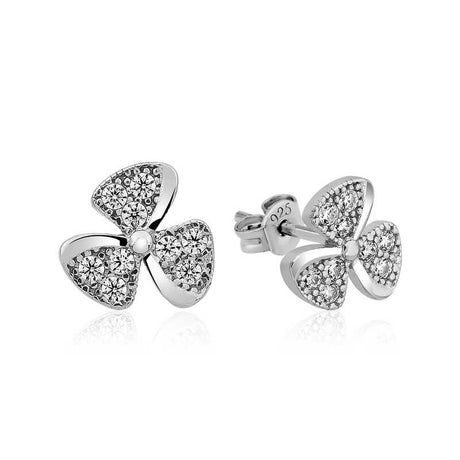 Sterling Silver Flower Stud Earrings - Sparkling CZ Petal Design