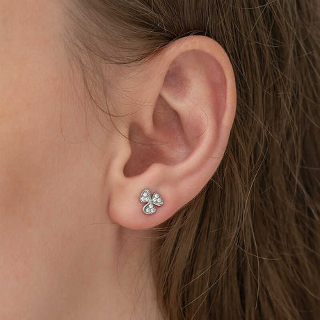 Sterling Silver Flower Stud Earrings - Sparkling CZ Petal Design