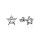Sterling Silver Stud Earrings - Sparkling Star Solitaire Design