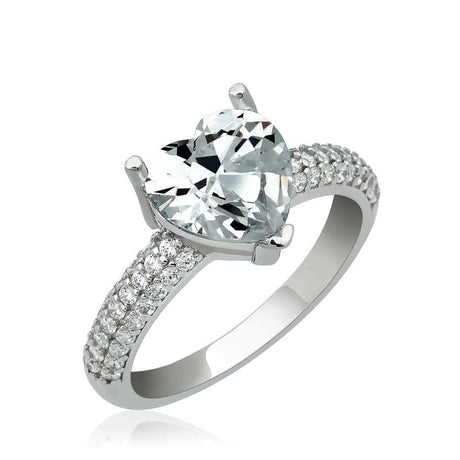 Sterling Silver Heart-Cut Zirconia Ring - Dazzling Pave Band Design