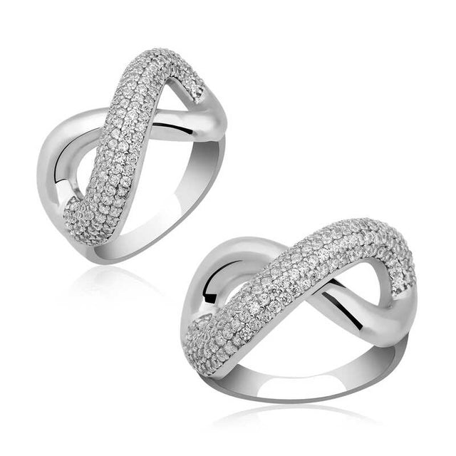 Sterling Silver Ring - Pave Zirconia Infinity Crossover Design
