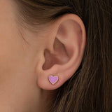 Heart Stud Earrings - Rose Gold Plated Sterling Silver with Lilac Enamel