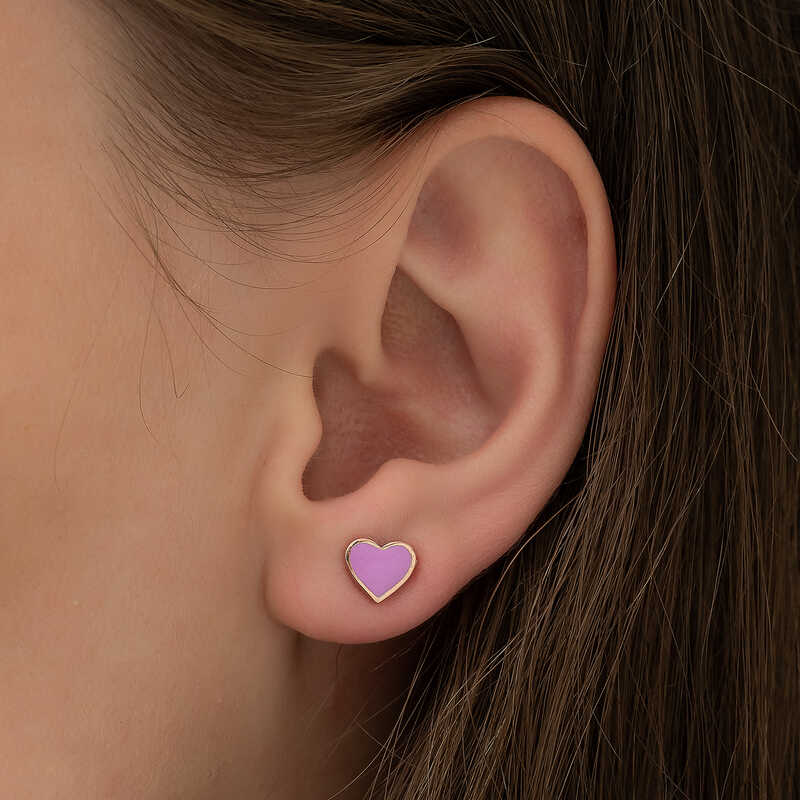 Heart Stud Earrings - Rose Gold Plated Sterling Silver with Lilac Enamel