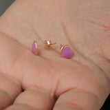 Heart Stud Earrings - Rose Gold Plated Sterling Silver with Lilac Enamel
