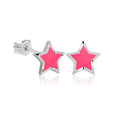 Sterling Silver - Fluorescent Pink Star Stud Earrings
