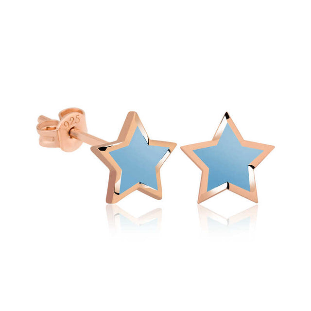 Rose Gold Plated Sterling Silver Star Stud Earrings - Dainty Design