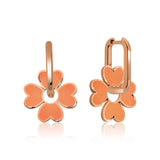 Rose Gold-Tone Clover Charm Hoop Earrings - Orange Enamel