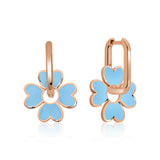 Hoop Earrings - Rose Gold-Tone Blue Enamel Clover Charm