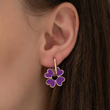 Boucles d'oreilles - Créoles Trèfle Violet en Ton Or Rose