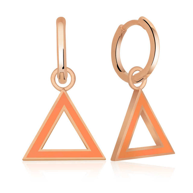 Hoop Dangle Earrings - Rose Gold-Tone Minimalist Orange Triangle