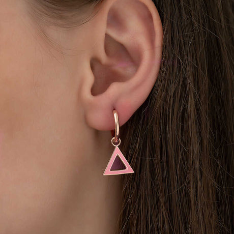 Rose Gold Tone Drop Earrings - Minimalist Pink Enamel Triangle Design