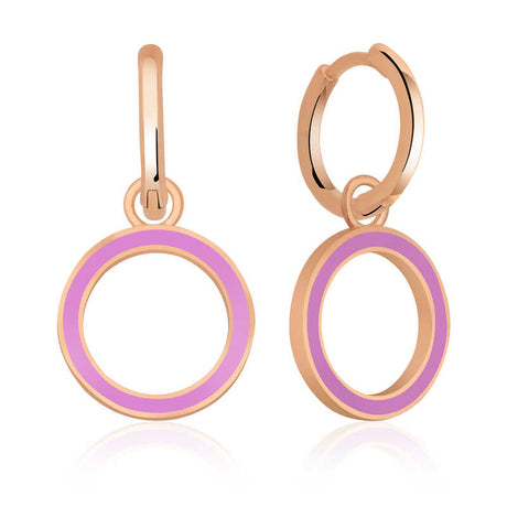 Rose Gold Plated Hoop Earrings - Dainty Lilac Enamel Circle