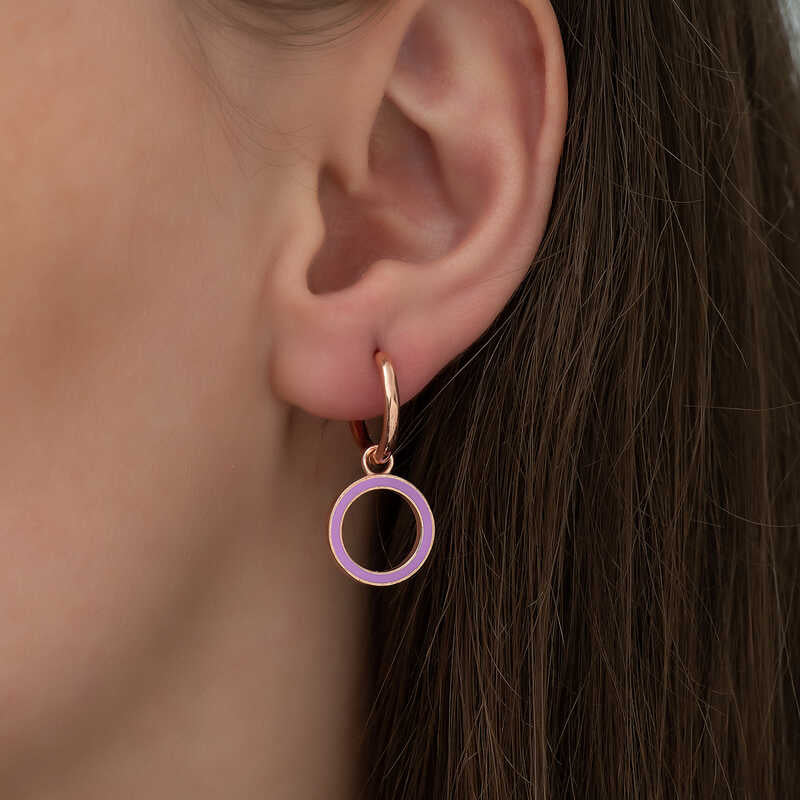 Boucles d'oreilles créoles plaquées or rose - Cercle émaillé lilas délicat