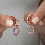 Boucles d'oreilles créoles plaquées or rose - Cercle émaillé lilas délicat