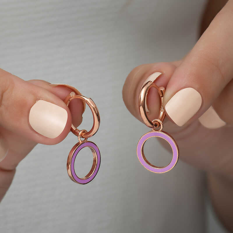 Boucles d'oreilles créoles plaquées or rose - Cercle émaillé lilas délicat