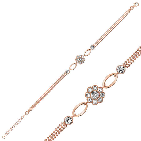 Bracelet - Rose Gold Plated Sterling Silver Floral Cubic Zirconia