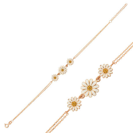 Rose Gold Plated Daisy Charm Bracelet - Dainty Floral Design