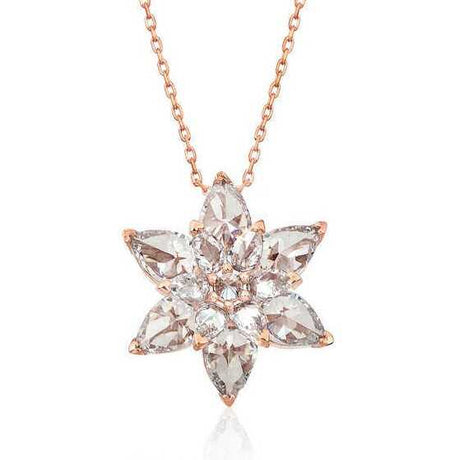 Necklace - Rose Gold Tone Sparkling White Stone Lotus Flower