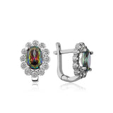 Leverback Earrings - Sterling Silver Mystic Topaz Floral Halo