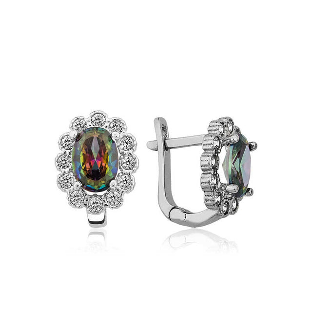 Leverback Earrings - Sterling Silver Mystic Topaz Floral Halo