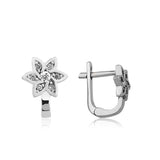 Sterling Silver Flower Earrings - Sparkling Zircon Design