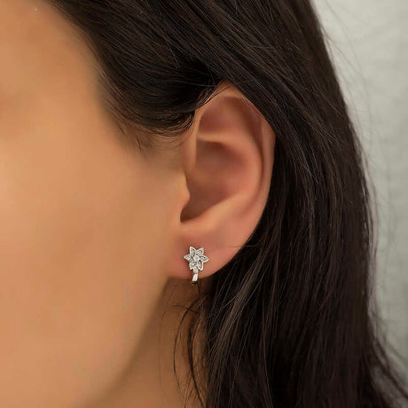 Sterling Silver Flower Earrings - Sparkling Zircon Design