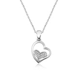 Necklace - Sterling Silver Tone Dainty Interlocking Heart CZ Pendant