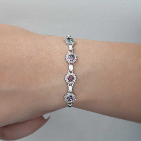 Sterling Silver - Mystic Topaz Dazzling Halo Bracelet
