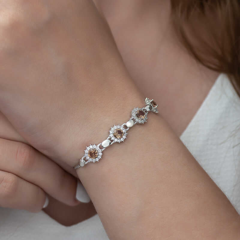 Sterling Silver Zultanite Bracelet - Elegant Halo Link Design