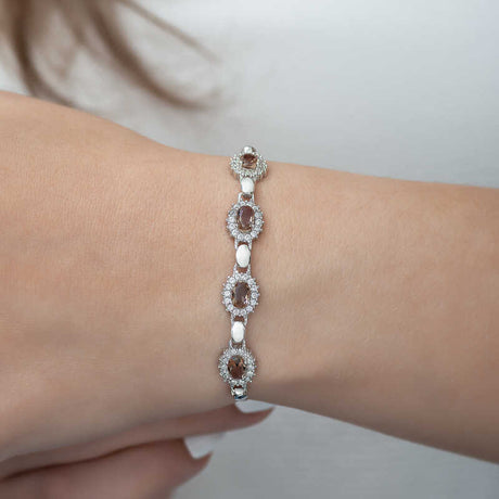 Sterling Silver Zultanite Bracelet - Elegant Oval Halo Gemstone Design