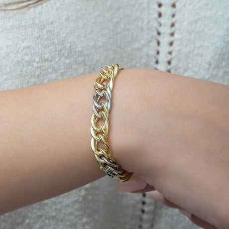 Two-Tone Chain Bracelet - Sterling Silver Gold & Silver Tone