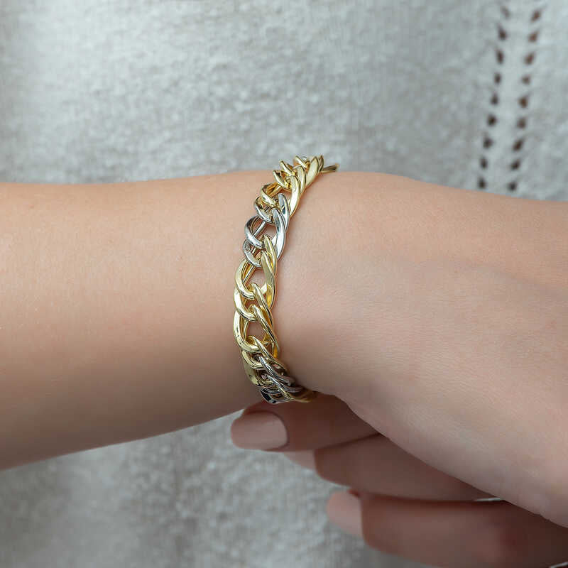 Two-Tone Chain Bracelet - Sterling Silver Gold & Silver Tone