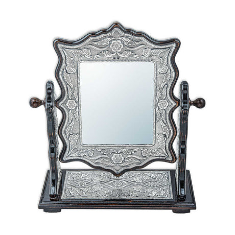 Vintage-Inspired Double-Sided Vanity Mirror - Ornate Silver Finish