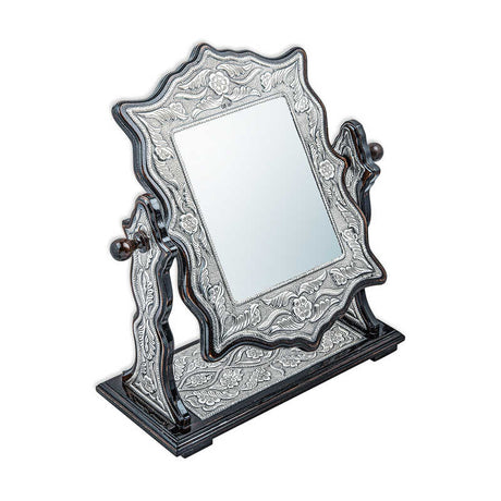 Vintage-Inspired Double-Sided Vanity Mirror - Ornate Silver Finish