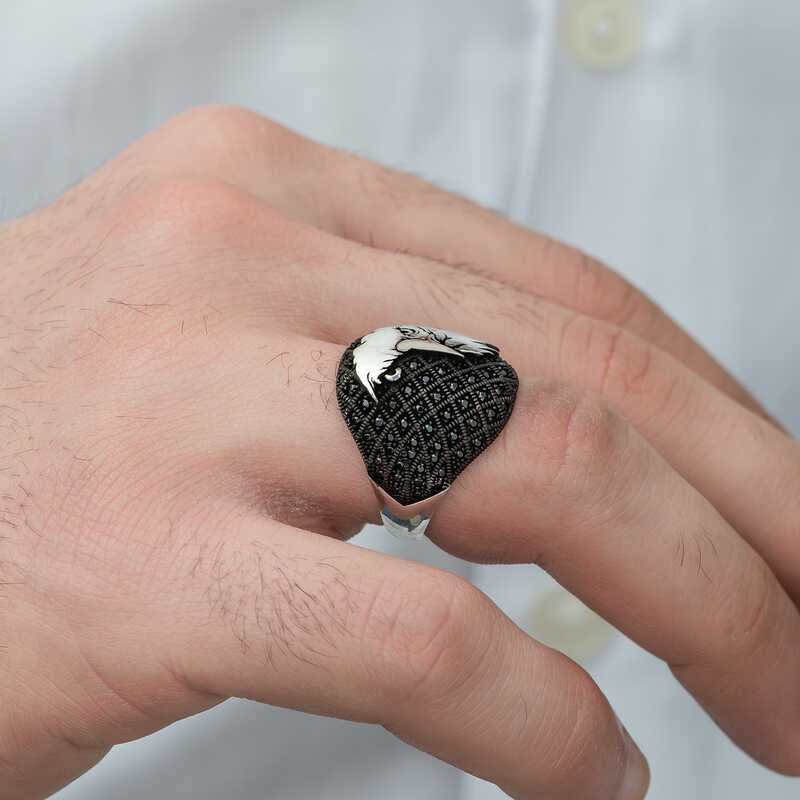 Premium Silver Eagle Head Statement Ring