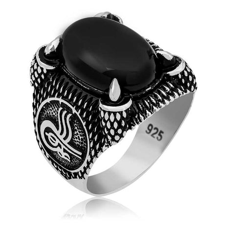 Premium Sterling Silver Ottoman Tughra Black Onyx Men's Ring