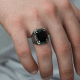 Premium Sterling Silver Ottoman Tughra Black Onyx Men's Ring