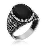 Professional Sterling Silver Onyx Braided Men's Ring