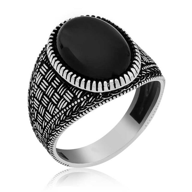 Professional Sterling Silver Onyx Braided Men's Ring