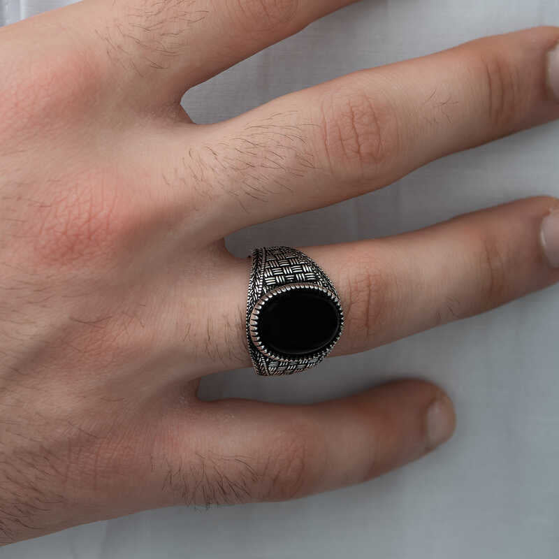 Professional Sterling Silver Onyx Braided Men's Ring