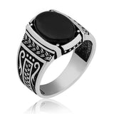 Premium Sterling Silver Onyx Stone Braided Men's Ring